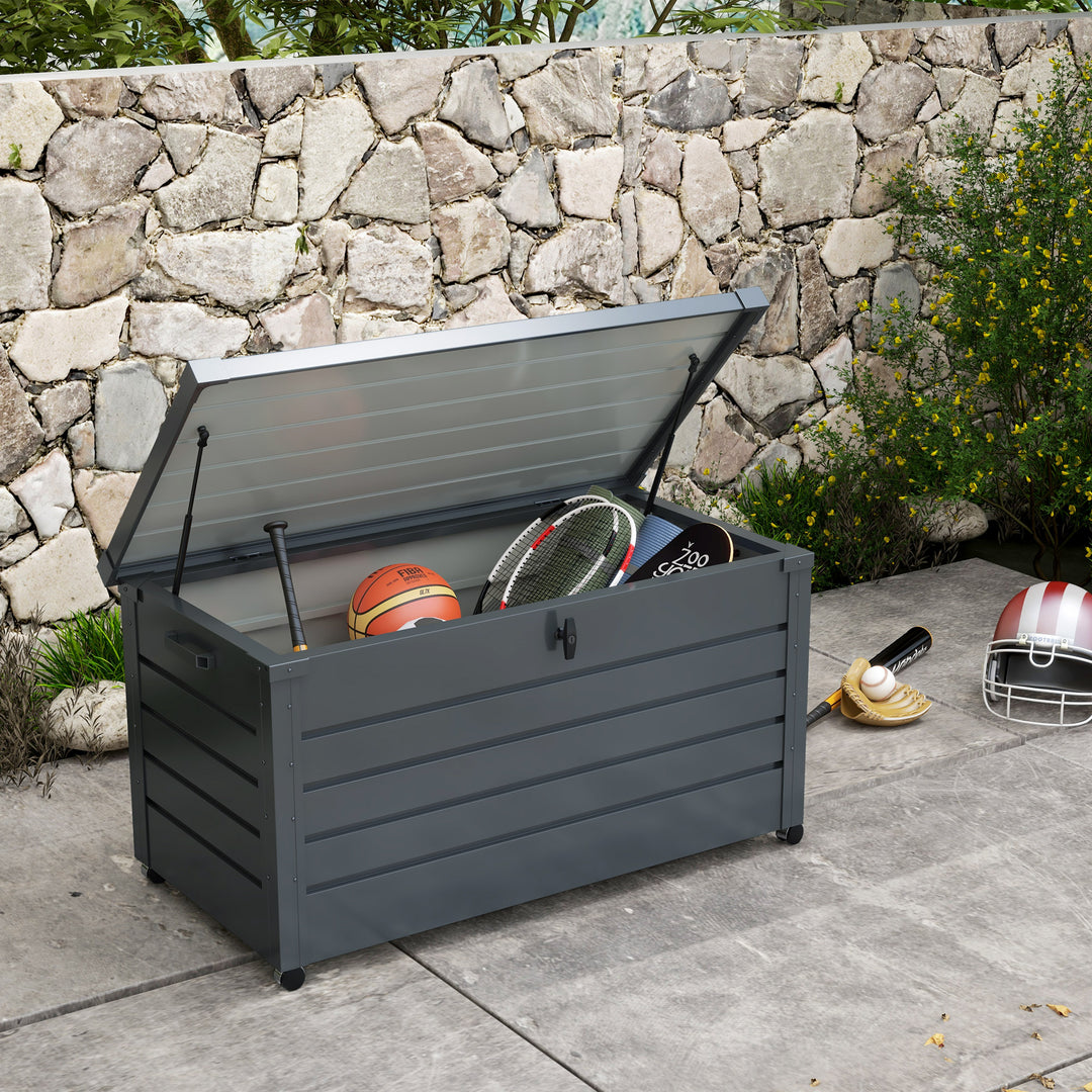 Galvanised Steel Garden Storage Box, with Lock - Dark Grey