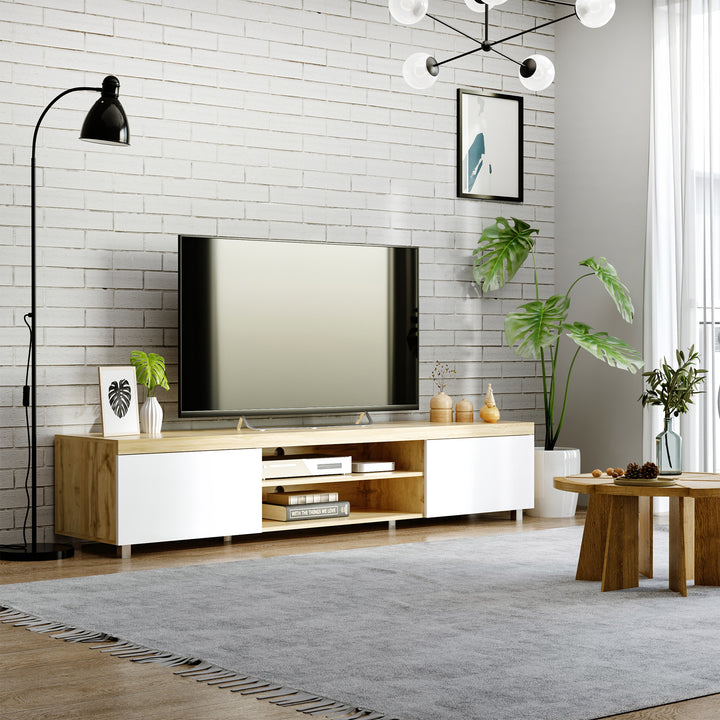 HOMCOM Modern TV Unit, TV Cabinet for TVs up to 90 Inches,  Entertainment Center with Drawer Shelf for Living Room, Bedroom, Oak and White