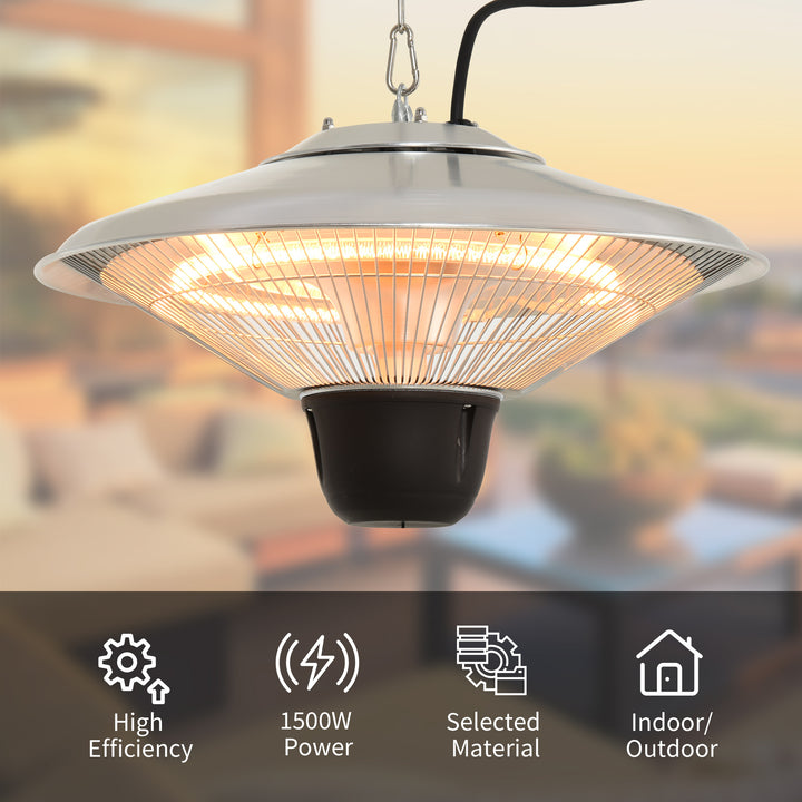 Outsunny 1500W Patio Heater Outdoor Ceiling Mounted Aluminium Halogen Electric Hanging  Heating Light Pull Switch Control