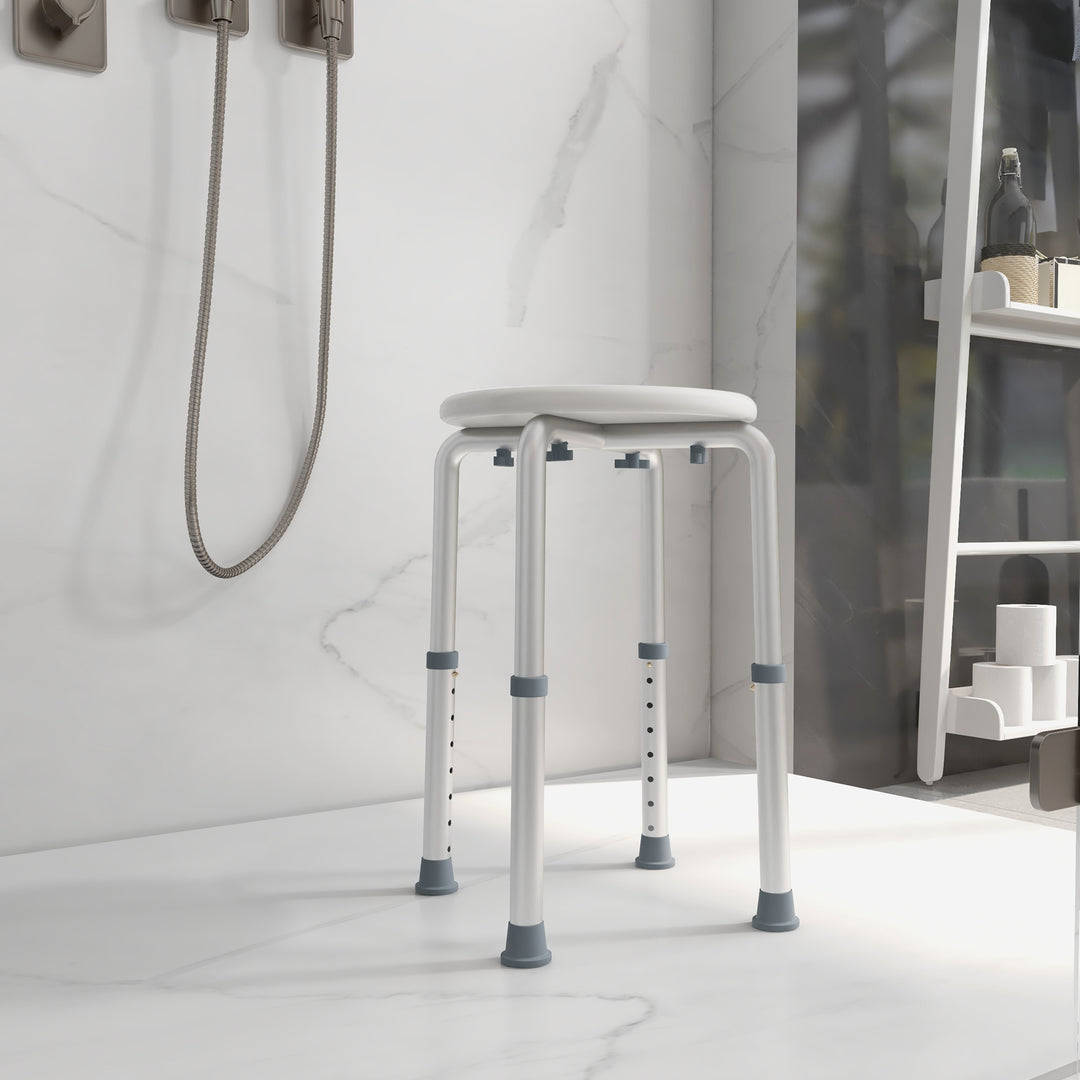 Adjustable Non-Slip Shower and Bath Stool,  32.5Wx41Dx35.5-54H cm-Cream White