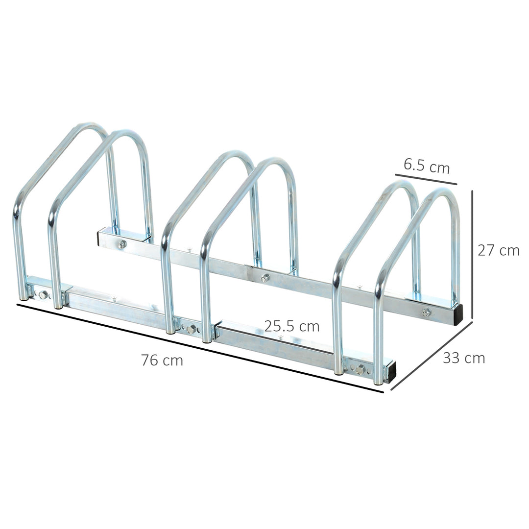 HOMCOM Bike Stand Parking Rack Floor or Wall Mount Bicycle Cycle Storage Locking Stand 76L x 33W x 27H (3 Racks, Silver)