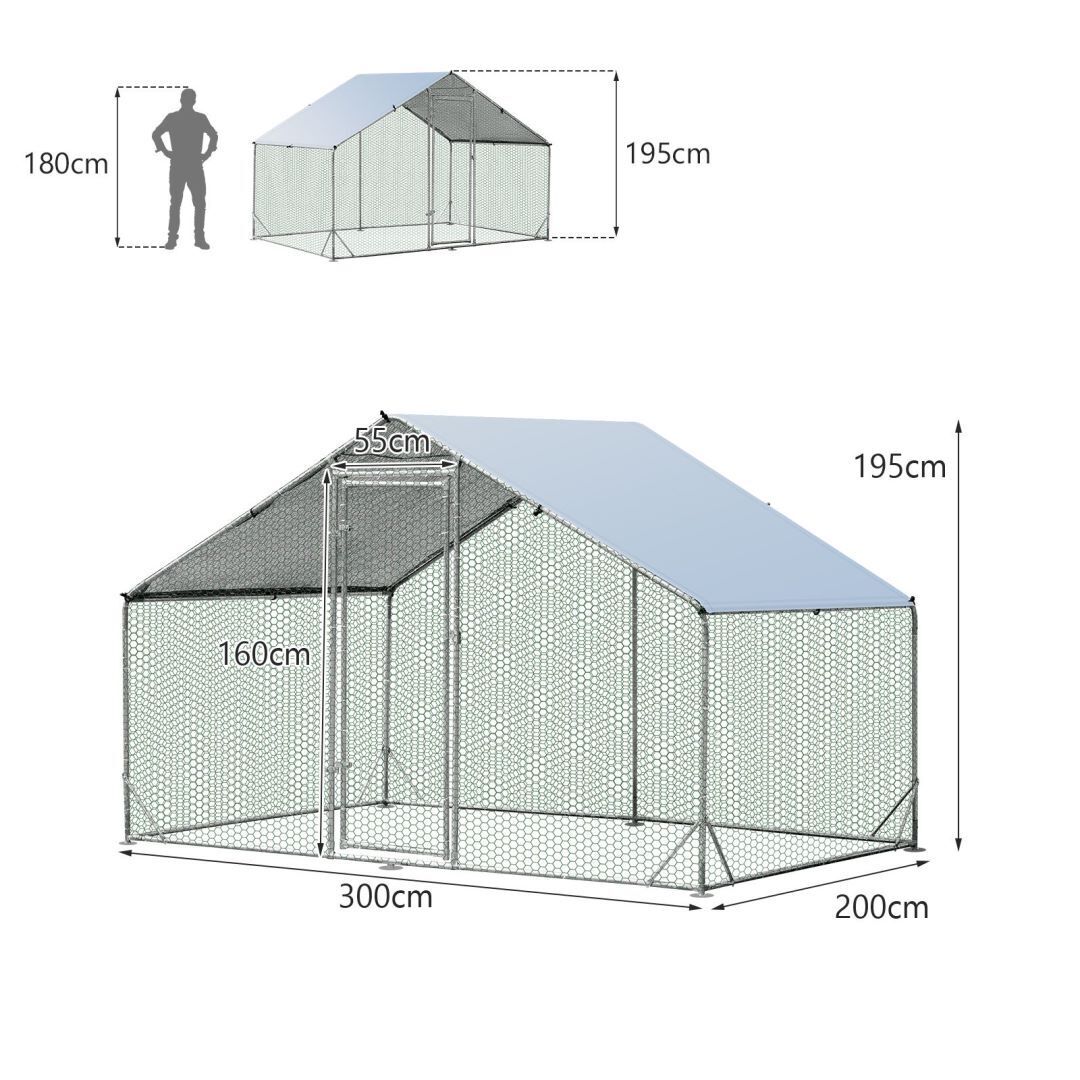 Large Chicken Run Coop with Waterproof and Sun-Protective Cover