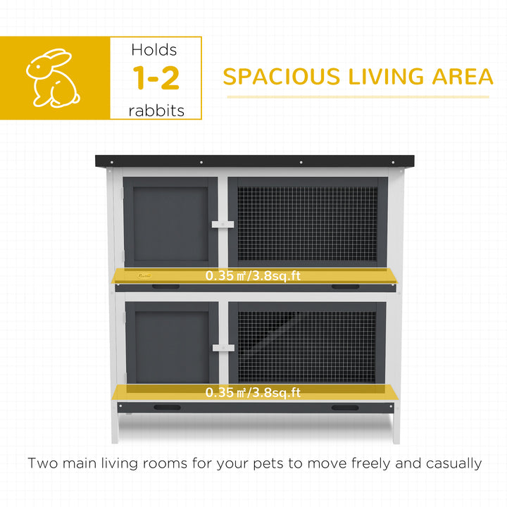 Double Decker Rabbit Hutch 2 Tier Guinea Pig House 100x47x91cm, Grey