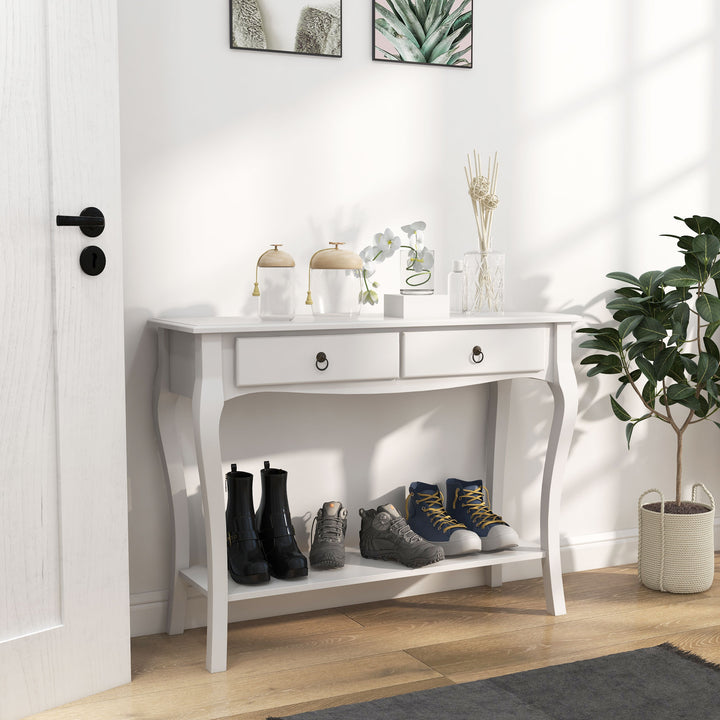 Console Table Modern Sofa Side Desk with Storage Shelves Drawers for Living Room Entryway Bedroom Ivory White