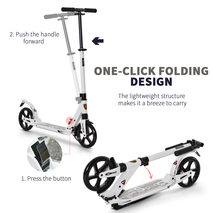 Folding Kick Scooter 2 Big Wheels Teens Adult  14+ Adjustable Ride On White