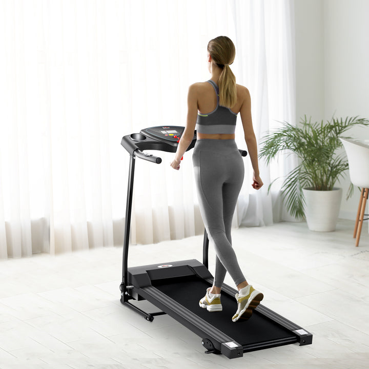 Foldable Motorised Treadmill Indoor Electric Adjustable Running Machine 3 Preset Programs w/ LCD Display, Cup Holders, Black