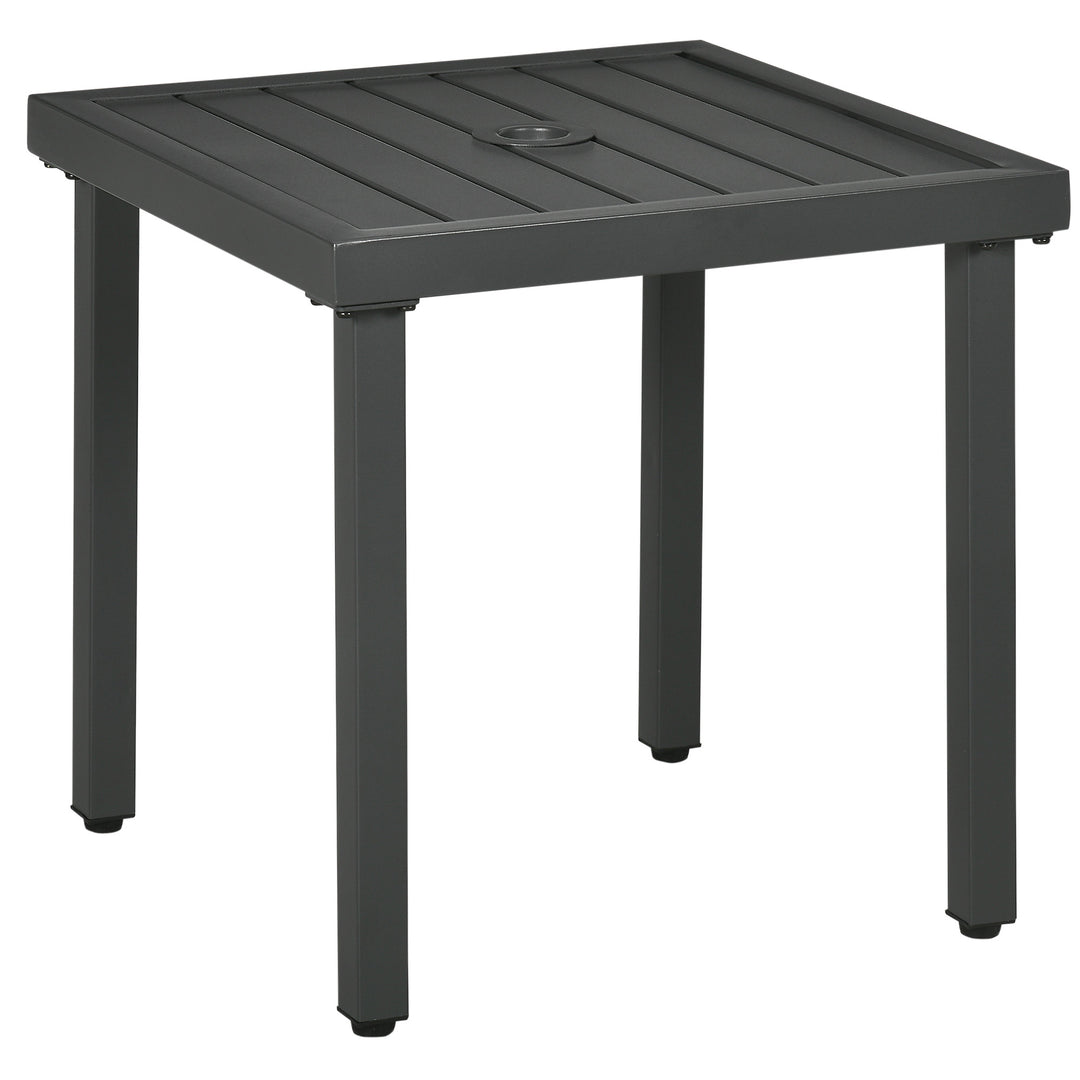 Garden Side Table, Patio Coffee Table with Umbrella Hole, End Table with Steel Frame for Balcony, Grey