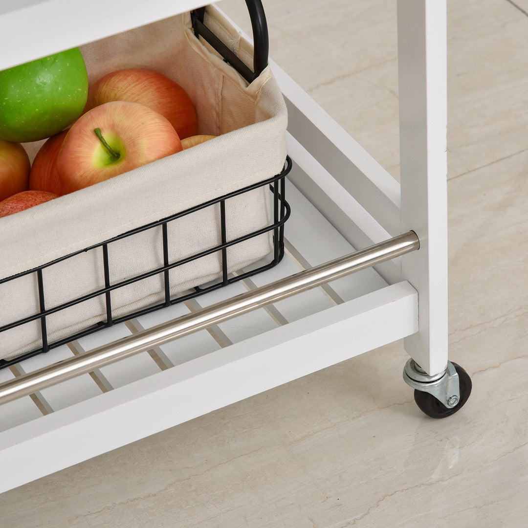 3-Tier Home Trolley Kitchen Storage w/ Steel Bars 4 Wheels Rolling Unit Organiser Living Room White