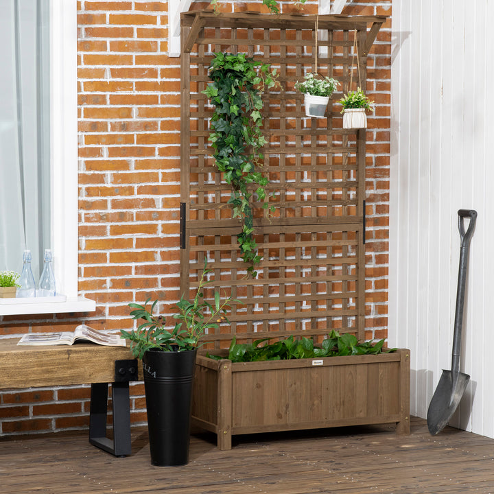 Wood Planter with Trellis for Vine Climbing, Raised Garden Bed, Privacy Screen for Backyard, Patio, Deck, Coffee