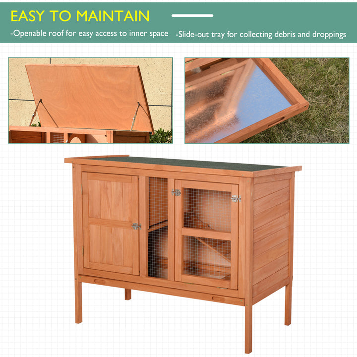 Wooden Guinea Pigs Hutches Elevated Pet House Bunny Cage with Slide-Out Tray Lockable Door Outdoor Openable Roof 102 x 56 x 85cm Natural