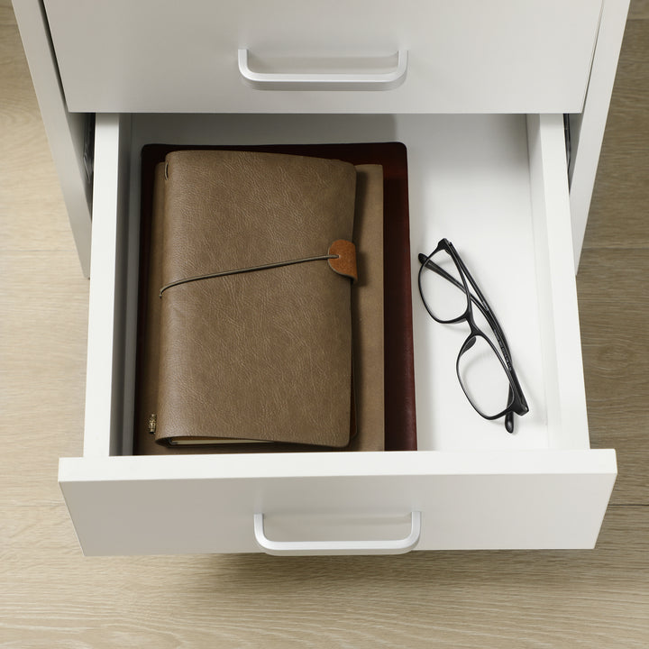 Computer Desk, Home Office Desk with Lockable Drawer, Storage Shelf for Study Bedroom, 110 x 50 x 76 cm, White