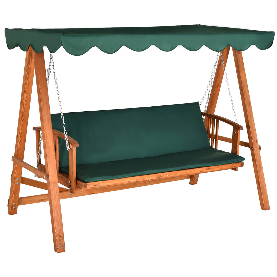 Outsunny Wooden Garden 3-Seater Outdoor Swing Chair