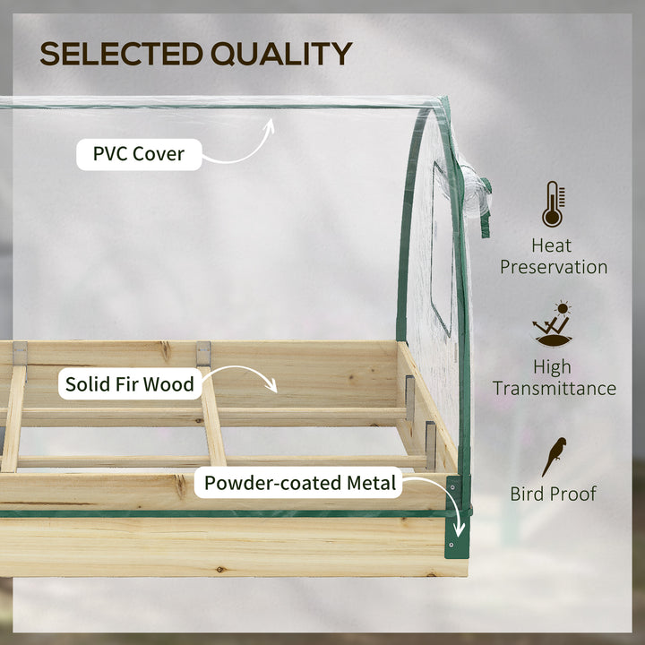 Raised Bed with Greenhouse, Wooden Garden Planter Box with PVC Cover, Roll Up Windows, Dual Use for Vegetables, Plants, Natural Wood Effect