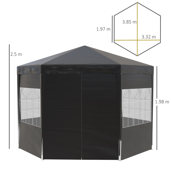 Outsunny 4m Canopy Rentals, Hexagonal Gazebo Canopy Party Tent with 6 Removable Side Walls for Outdoor Event with Windows and Doors, Black