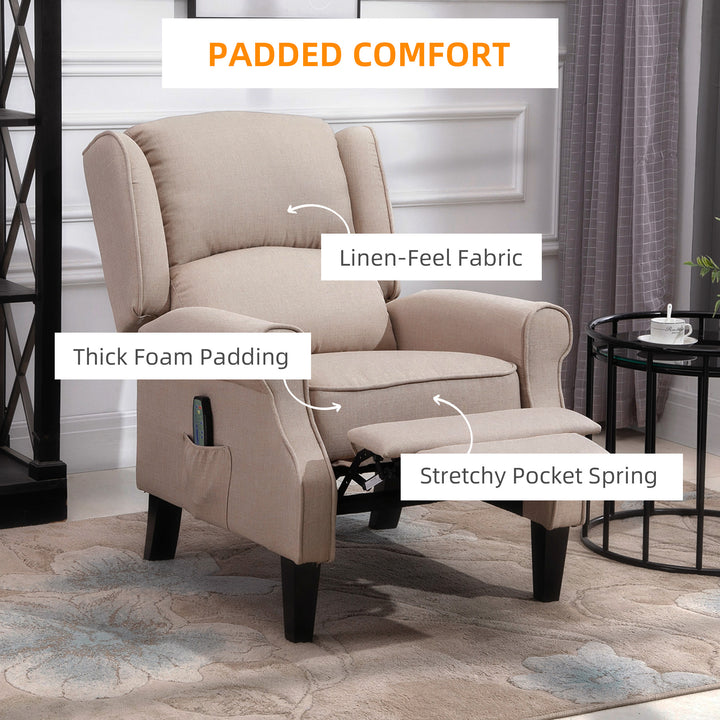 Linen Heated Reclining Massage Armchair w/ Footrest Beige