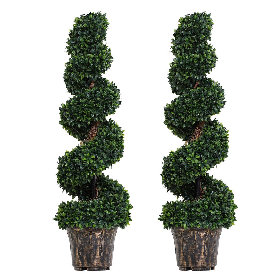 Set of 2 Artificial Boxwood Spiral Topiary Trees Potted Decorative Plant Outdoor and Indoor DŽcor 120cm