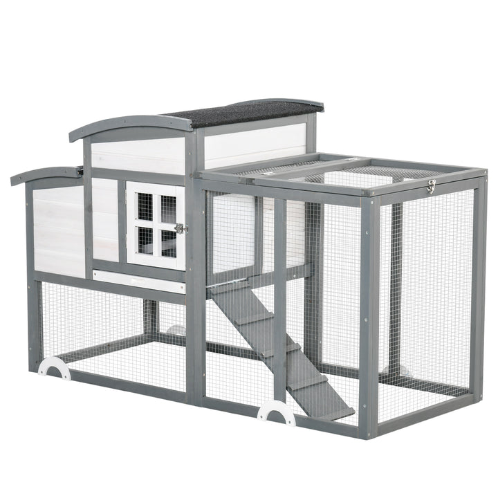PawHut Deluxe Chicken Coop, Hen House, Wooden Poultry Cage w/ Outdoor Run, Nesting Box, Removable Tray, Openable Roof, 140 x 67 x 88.5cm