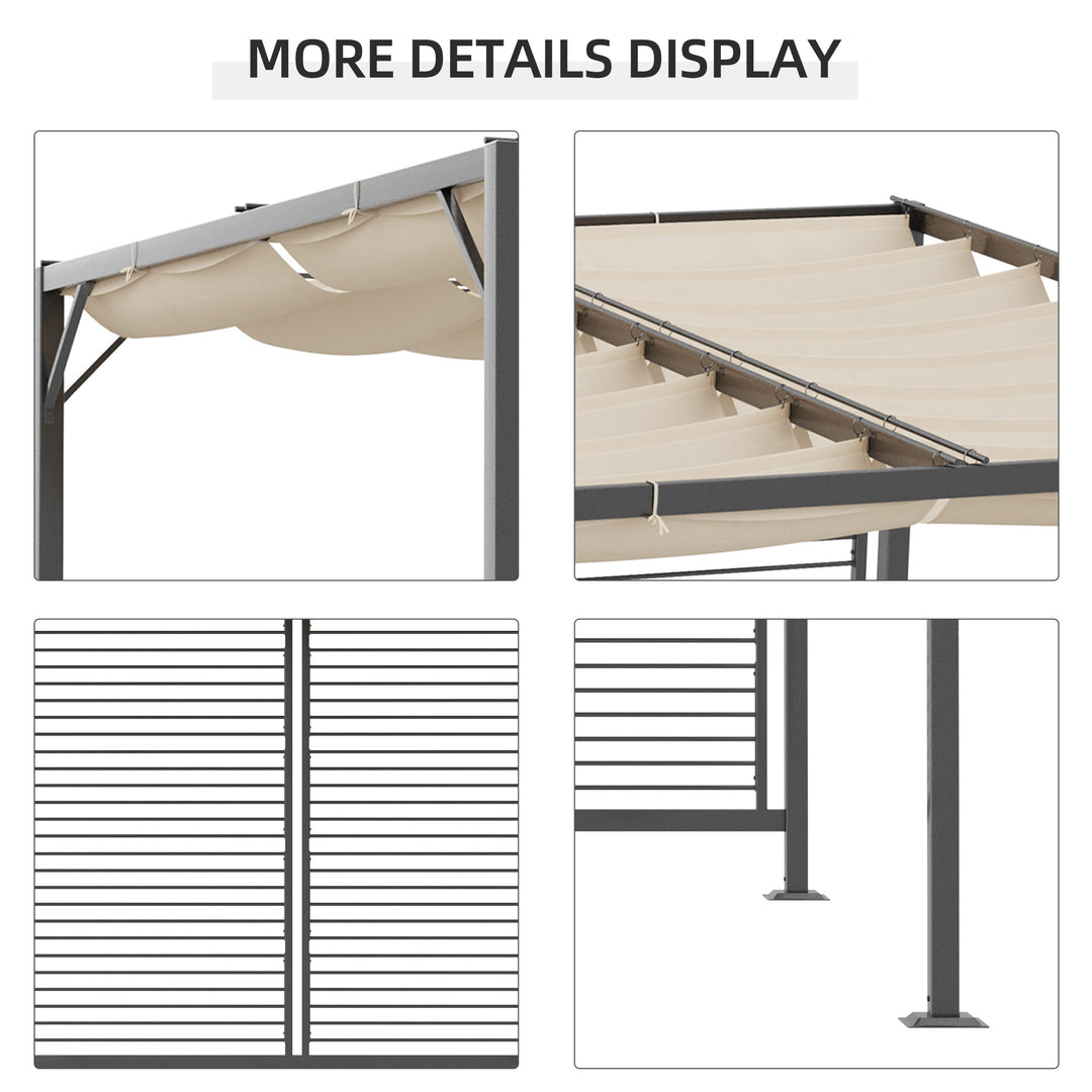 2.8m x 3m Retractable Metal Frame Outdoor Garden Pergola Beige