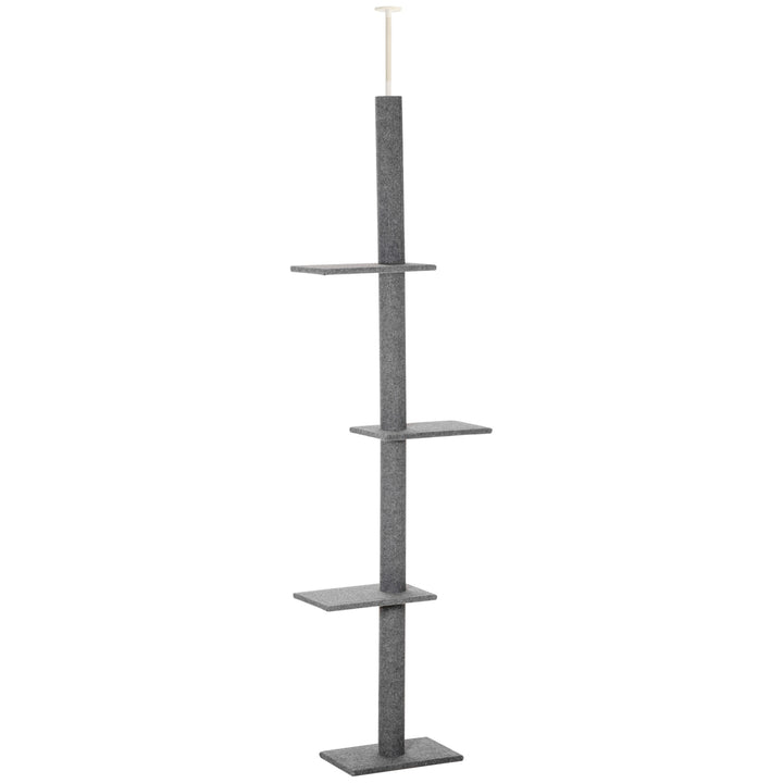 PawHut 260cm Floor To Ceiling Cat Tree w/ 3 Perches Activity Center for Kittens Cat Tower Furniture Grey