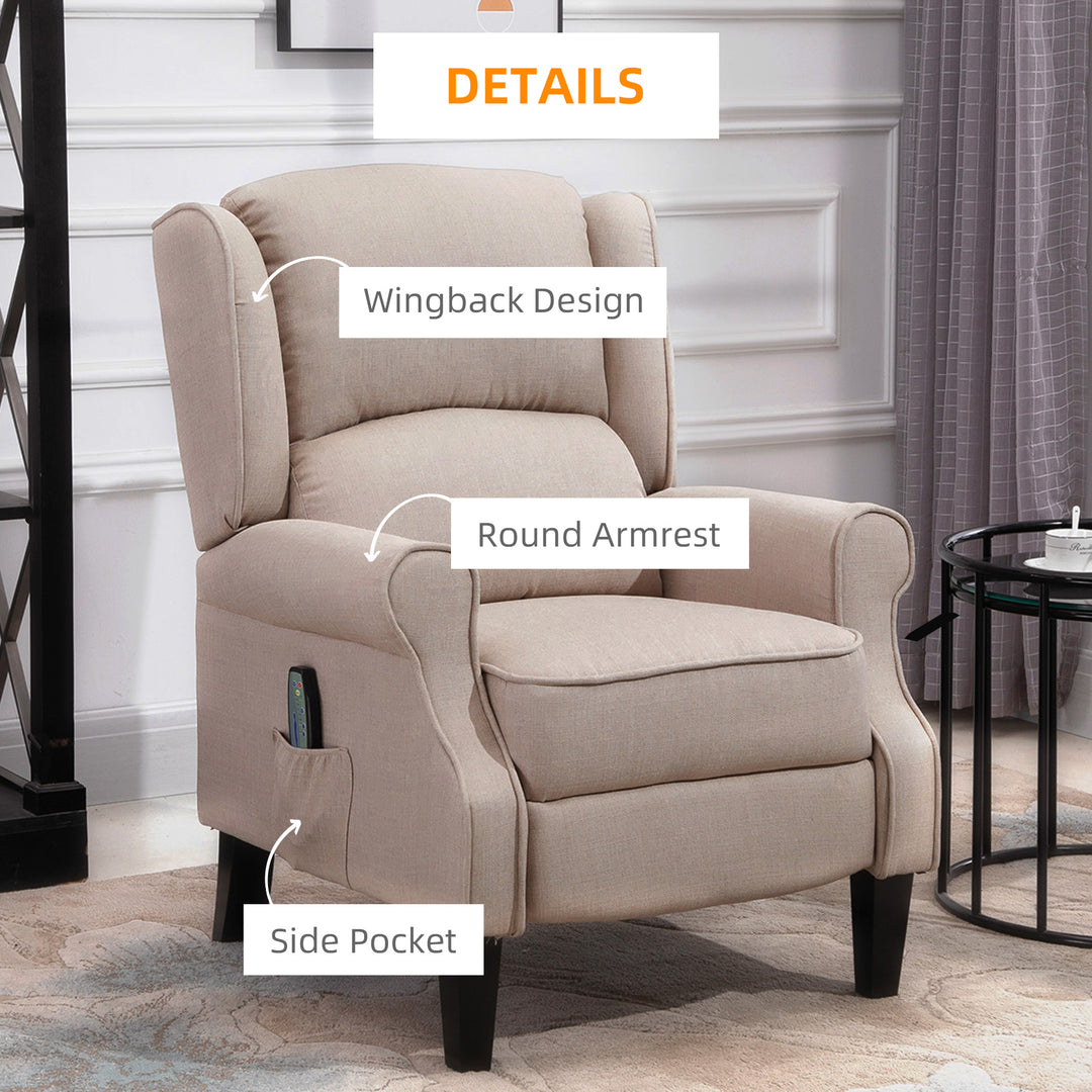 Linen Heated Reclining Massage Armchair w/ Footrest Beige