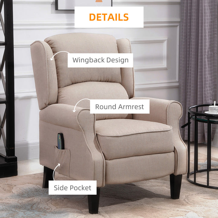 Linen Heated Reclining Massage Armchair w/ Footrest Beige