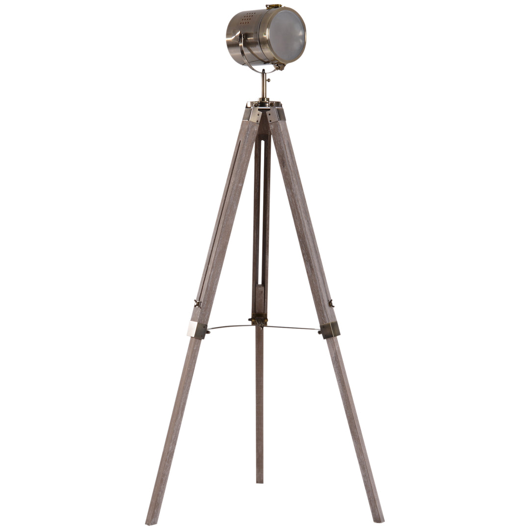Vintage Tripod Floor Lamp Retro Industrial Photography Light Spotlight Antique Searchlight Wooden Base