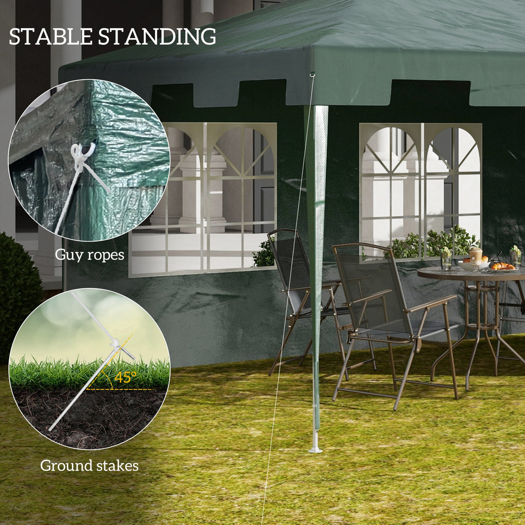Outsunny 3 x 4 m Garden Gazebo Marquee Party Tent with 2 Sidewalls for Patio Yard Outdoor - Green