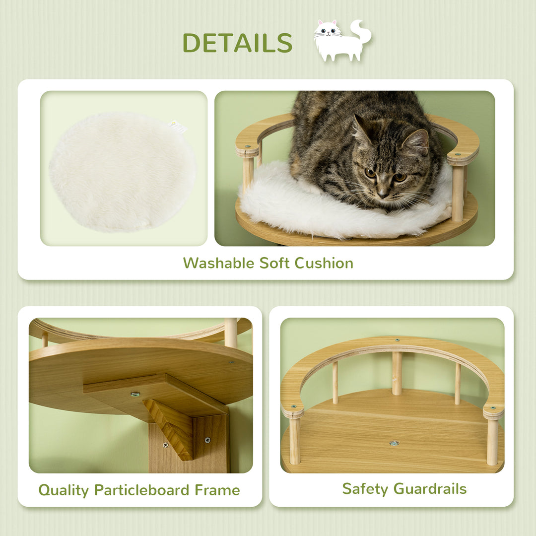 Cat Shelf Wall Mounted Cat Tree Kitten Bed Cat Perch with Cushion, Guardrails for Indoor Cats, 34 x 34 x 10.5 cm, Beige