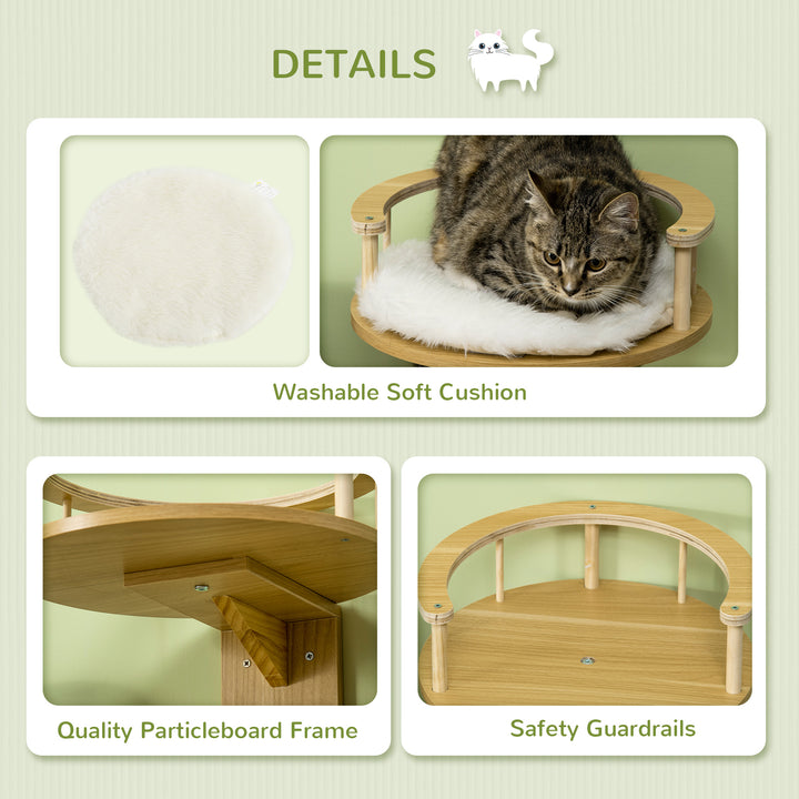 Cat Shelf Wall Mounted Cat Tree Kitten Bed Cat Perch with Cushion, Guardrails for Indoor Cats, 34 x 34 x 10.5 cm, Beige