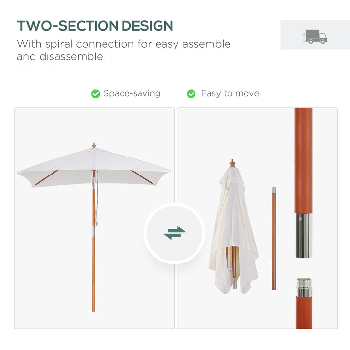 2m x 1.5m Patio Garden Parasol Sun Umbrella Sunshade Canopy Outdoor Backyard Furniture Fir Wooden Pole 6 Ribs Tilt Mechanism -  Cream White