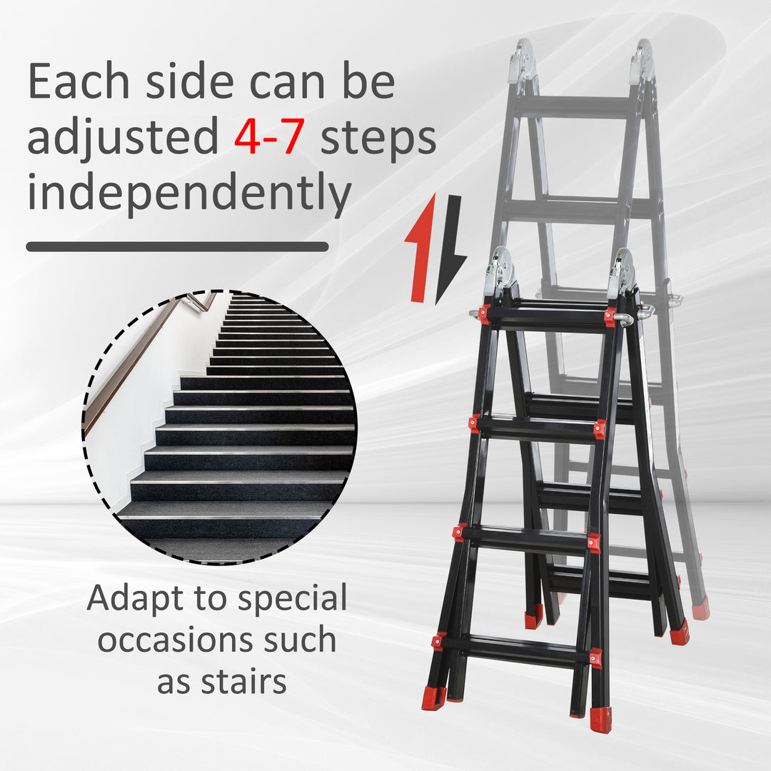 4M Aluminium Duo Ladder Telescopic Herringbone Changeable Multi-Purpose w/ Non-Slip Steps Climbing DIY Platform Portable Workshop House Garden