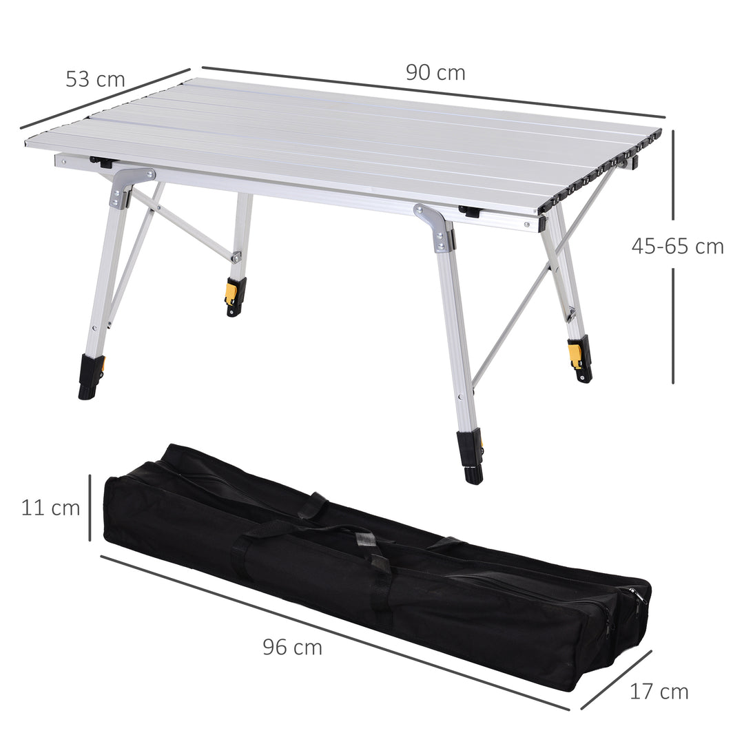 3FT Folding Aluminium Picnic Table Portable Camping BBQ Table Roll Up Top with Carrying Bag Silver