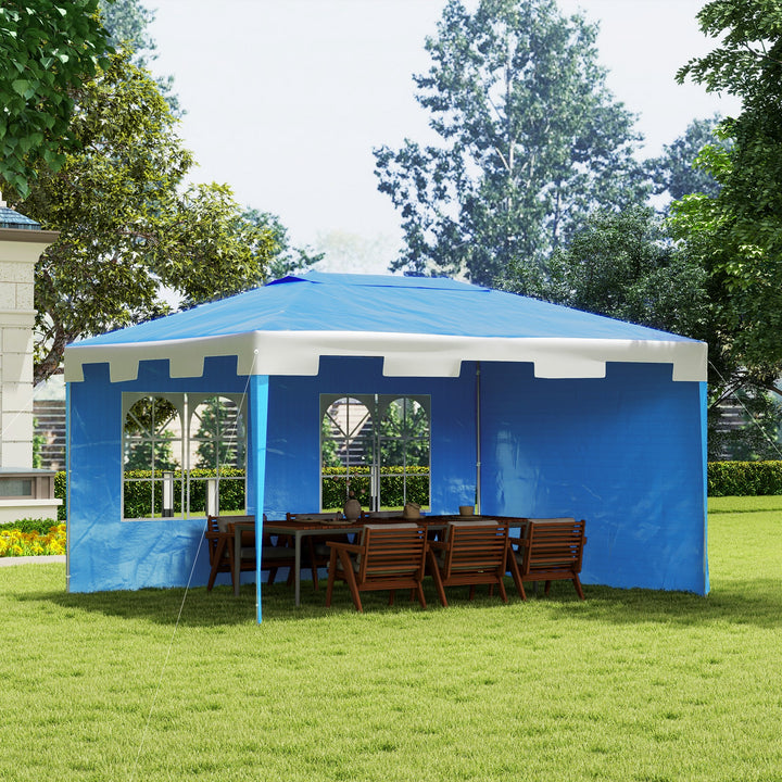 Outsunny 3 x 4 m Party Gazebo Marquee Garden Canopy Outdoor BBQ Tent Camping Patio Awning with 2 Sidewalls, Blue