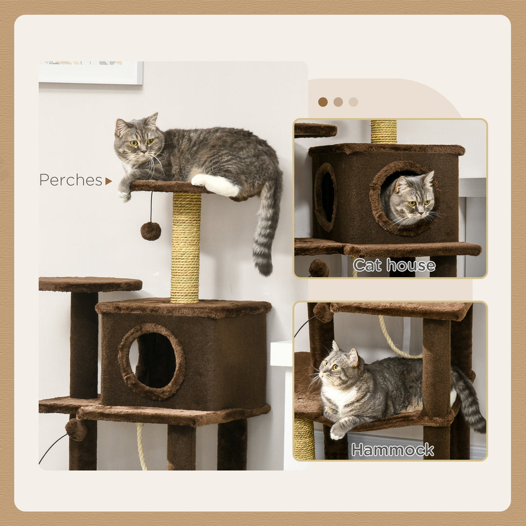 136cm Cat Tree for Indoor Cats, Modern Cat Tower with Scratching Posts, house, Platforms, Toy Ball - Brown