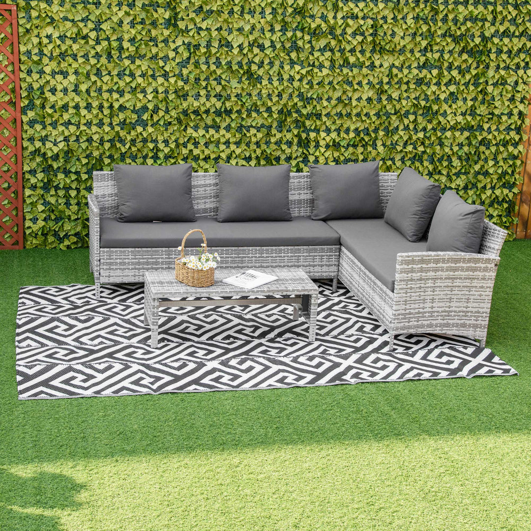 Outdoor Rug Reversible Mat Plastic Straw Rug 182 x 274 cm(6x9ft) , Black & White