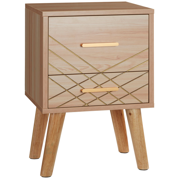 Bedside Cabinet, Scandinavian Bedside Table with Drawers, Bed Side Table with Wood Legs, Natural