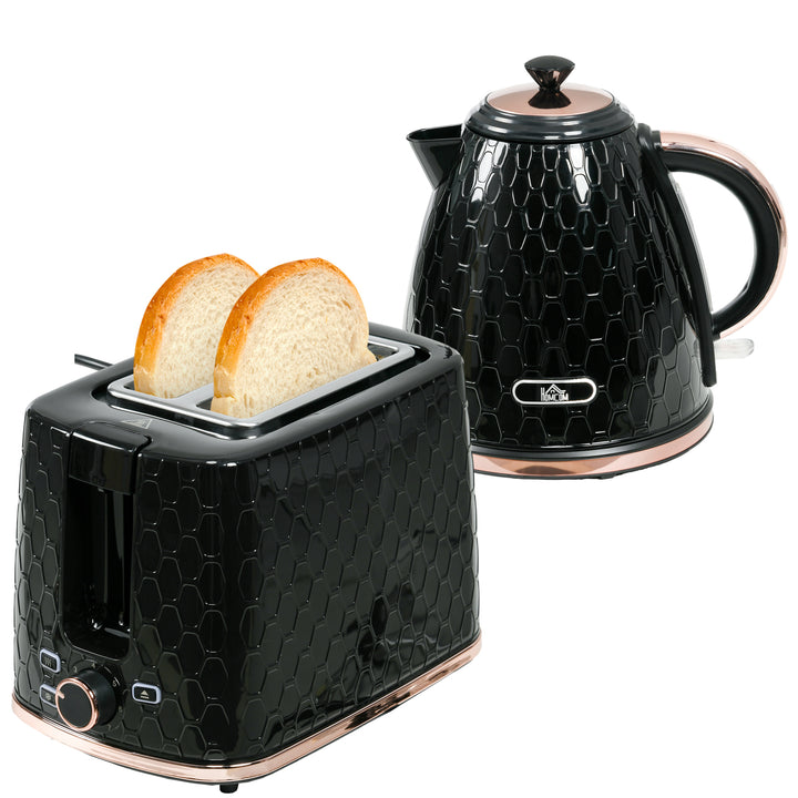 Fast Boil Kettle & 2 Slice Toaster Set, Kettle and Toaster with Auto Shut Off, Browning Controls, 1.7L 3000W Black
