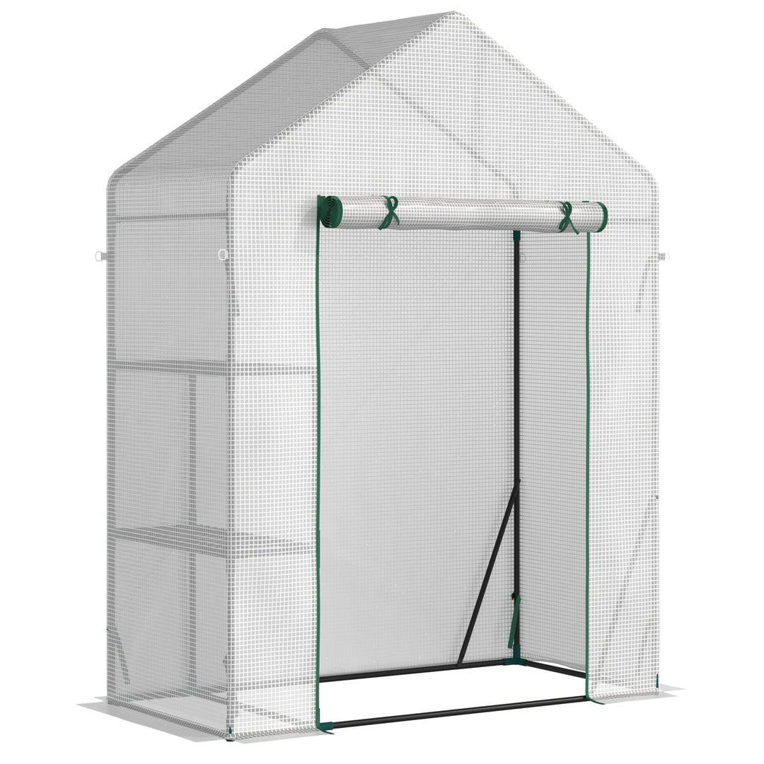 Outsunny Greenhouse for Outdoor, Portable Gardening Plant Grow House with 2 Tier Shelf, Roll-Up Zippered Door, PE Cover, 143 x 73 x 195cm, Green