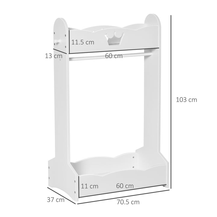 Kids Wood Clothes Rack Hall Tree with Storage Shelves Children Garment Rack Freestanding Wardrobe for 3-8 Years Toddler, White