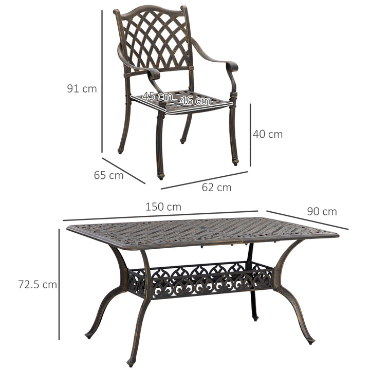 6-Seater Patio Dining Set with Umbrella Hole, Cast Aluminum Patio Furniture Set with Six Cushioned Chairs and Rectangle Dining Table, Bronze