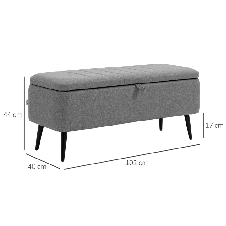 Storage Ottoman with Flip Top, Rectangular Upholstered Bench, Footstool with Steel Legs, Grey