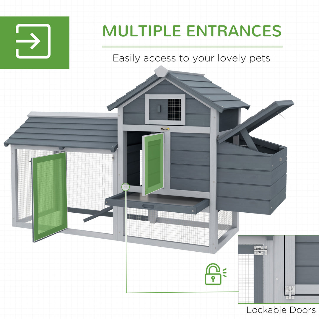 PawHut Solid Wood Enclosed Outdoor Backyard Chicken Coop Kit with Nesting Box,Grey