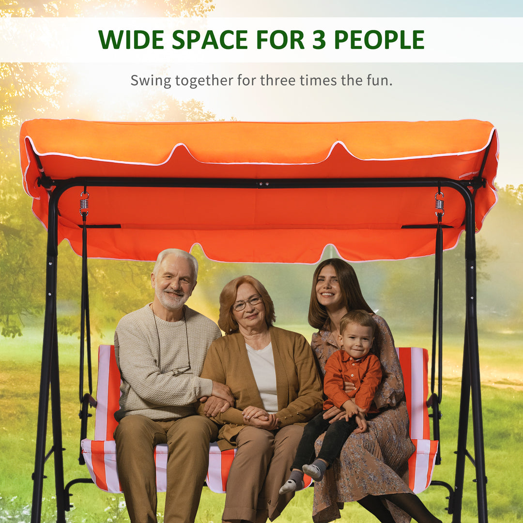 3 Seater Canopy Swing Chair Garden Rocking Bench Heavy Duty Patio Metal Seat w/ Top Roof - Orange