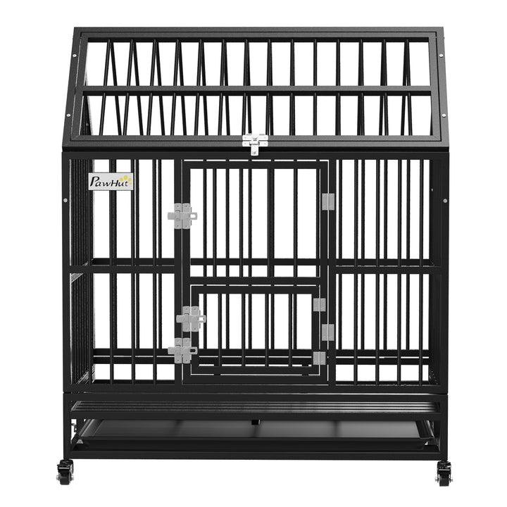 PawHut 43" Heavy Duty Dog Crate on Wheels, with Removable Tray, Openable Top