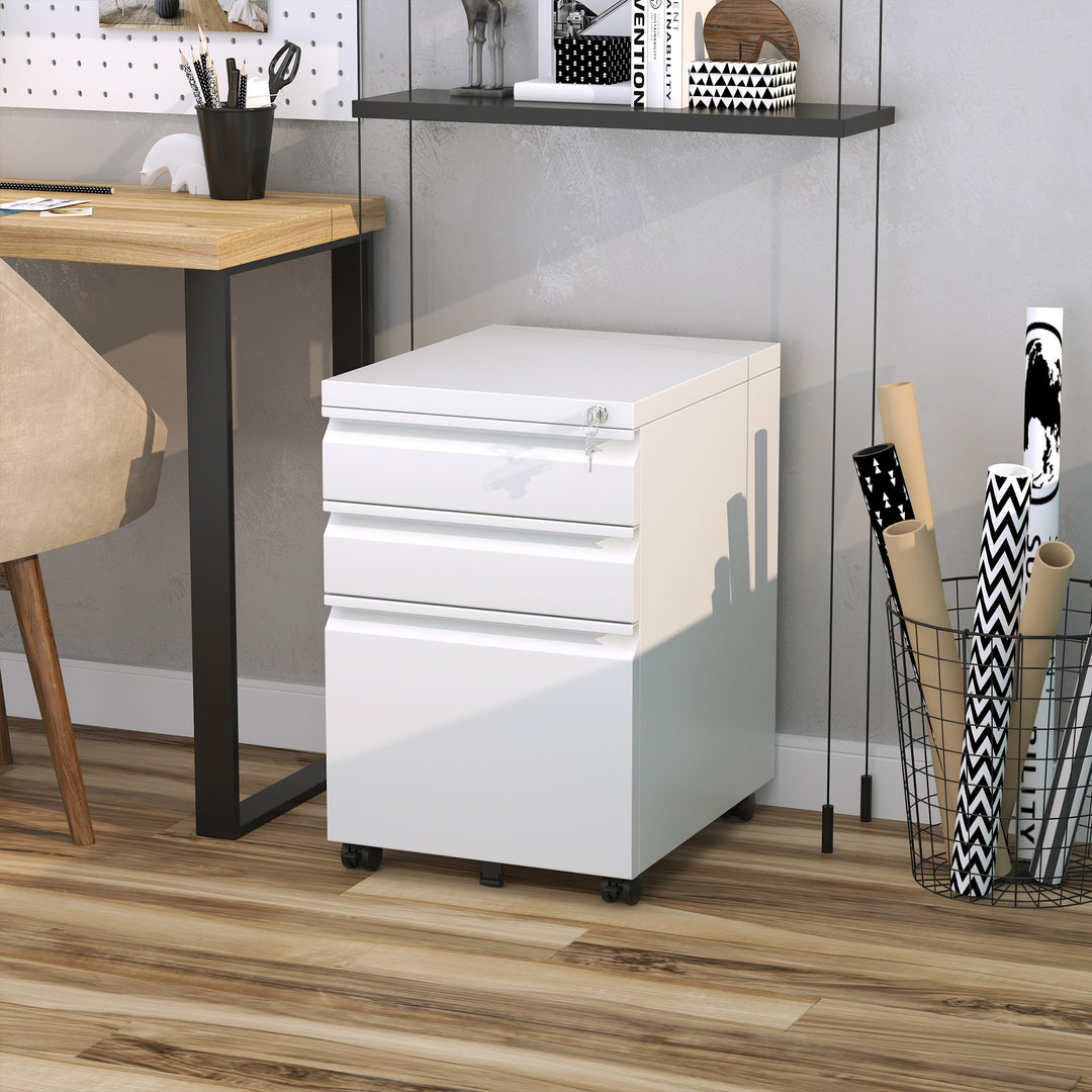 Vinsetto Metal Filing Cabinet 3 Drawer File Cabinet Lockable Mobile Vertical File Cabinet with Anti-tilt Design