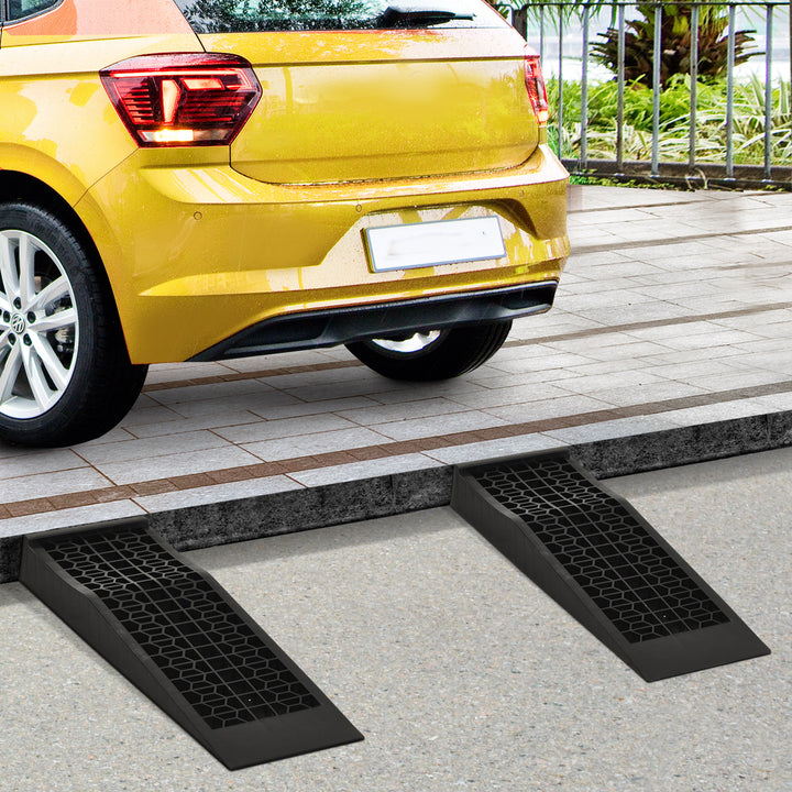 Pair of 2 Low Entrance Plastic Curb Ramps Anti-Slip Surface 3 Ton Capacity Garage Workshop Cars SUVs Small Vans