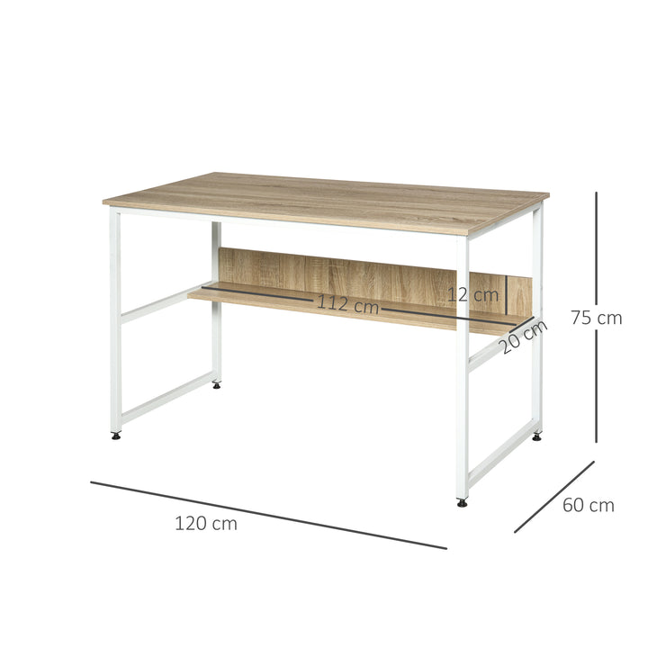 Computer Desk w/ Storage Shelf Adjustable Feet Metal Frame Home Office Laptop Study Writing Workstation Table Oak