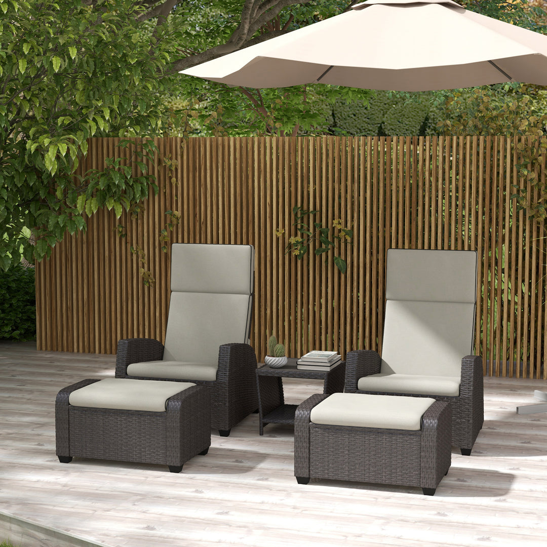 5-Piece Rattan Patio Reclining Chair Set with Footstools