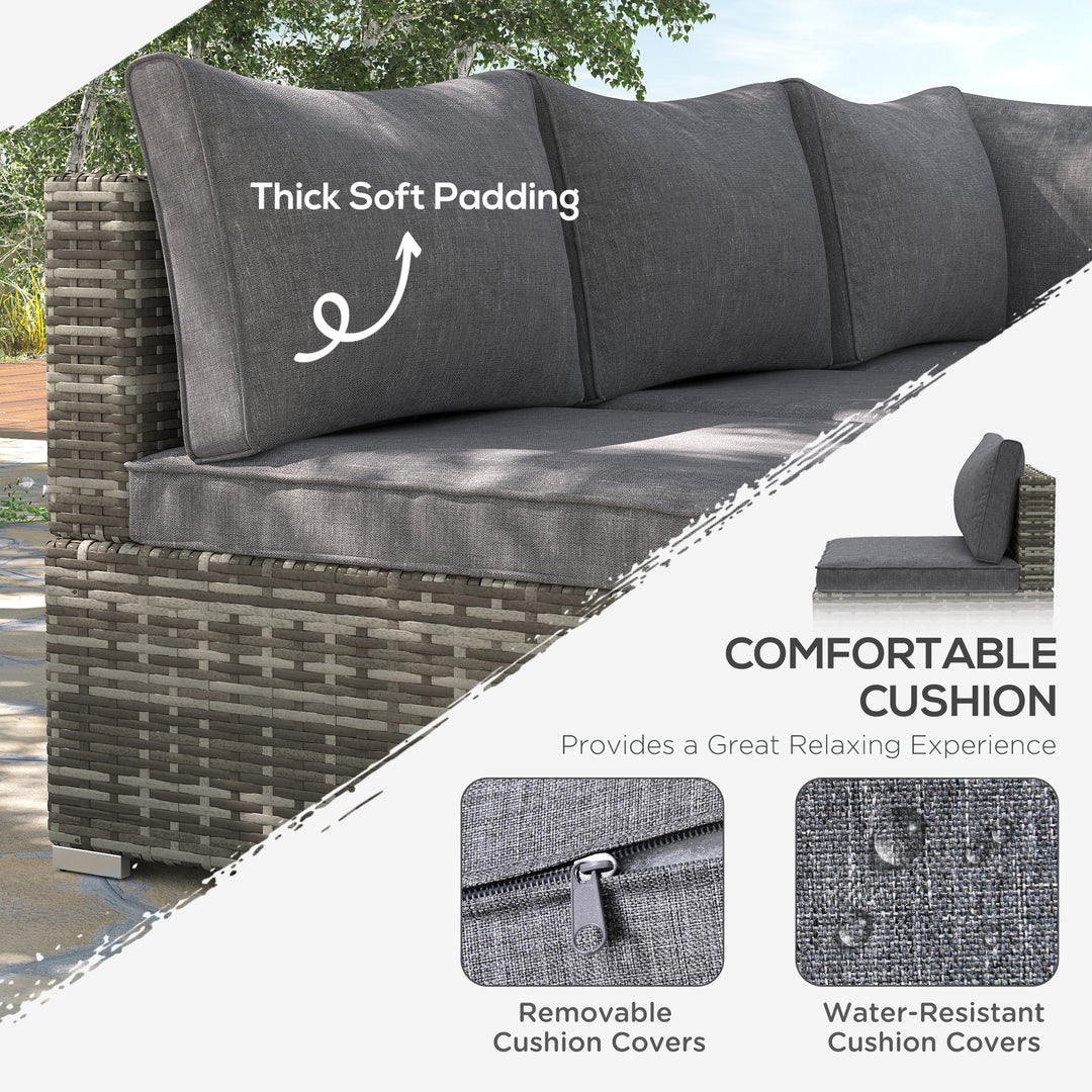 Outdoor Garden Furniture Rattan Single Middle Sofa with Cushions for Backyard Porch Garden Poolside Deep Grey