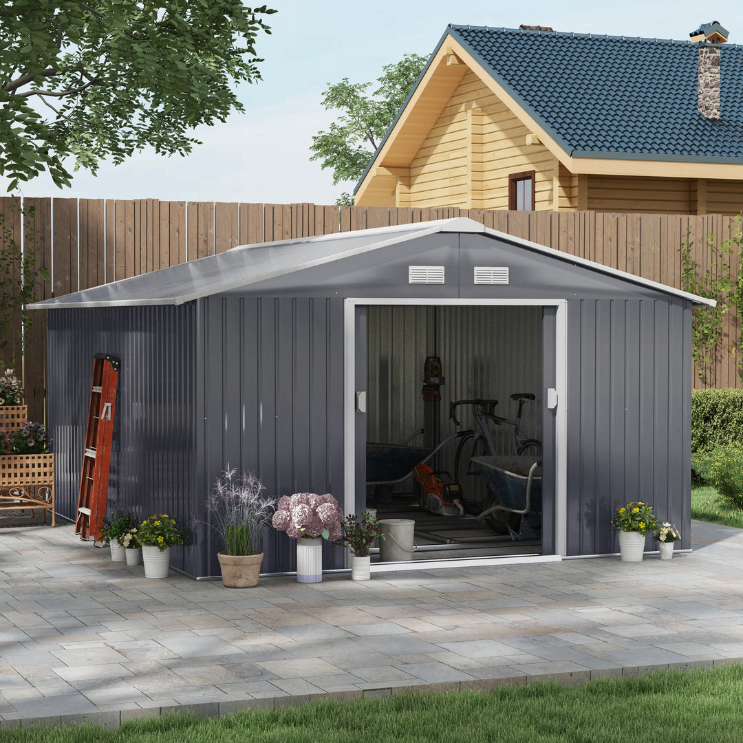 Outsunny 6.5 x 11FT Foundation Ventilation Steel Outdoor Garden Shed Grey